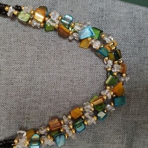 Gorgeous gemstone necklace multicoloured gemstones with gold plated beads